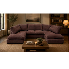 Aspen Full Back 6 Seater U Shaped Corner Jumbo Cord Fabric Sofa Chocolate
