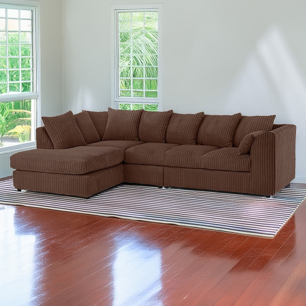 DYLAN 5 Seater Jumbo Cord Scatter Back Left Hand Facing Corner Sofa Chocolate