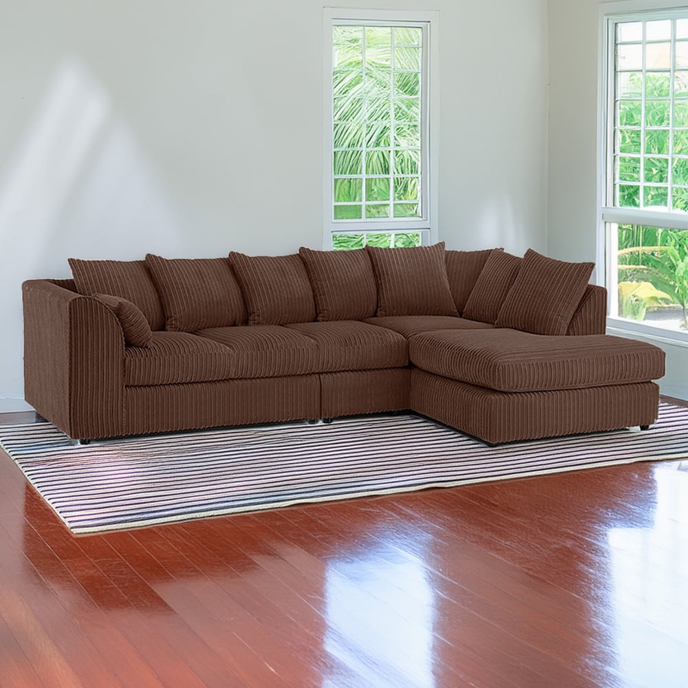 DYLAN 5 Seater Jumbo Cord Scatter Back Right Hand Facing Corner Sofa Chocolate