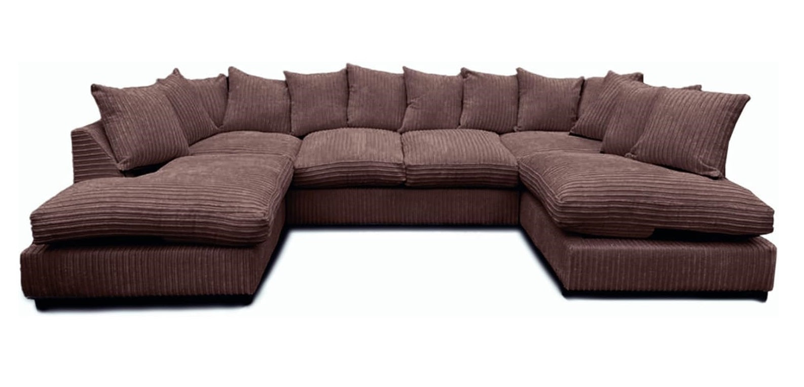 Monaco Scatter Back 6 Seater U Shaped Corner Jumbo Cord Fabric Sofa Chocolate