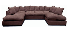 Monaco Scatter Back 6 Seater U Shaped Corner Jumbo Cord Fabric Sofa Chocolate