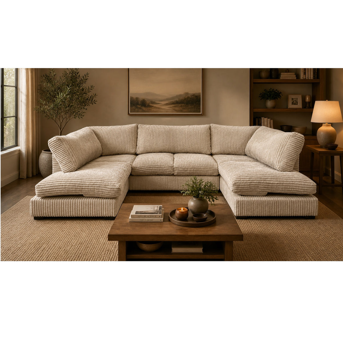 Aspen Full Back 6 Seater U Shaped Corner Jumbo Cord Fabric Sofa Coffee