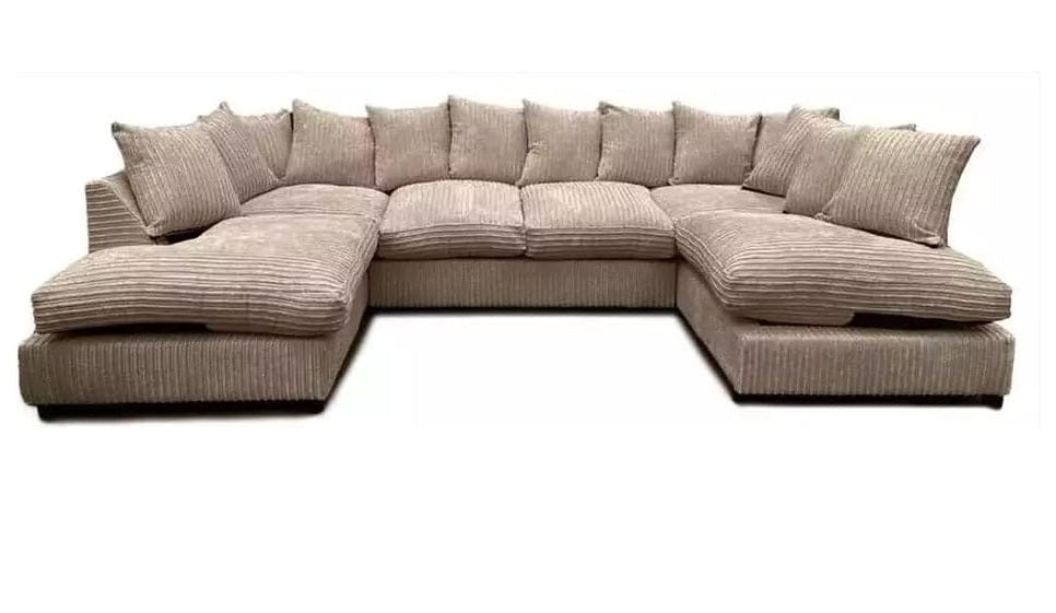 Monaco Scatter Back 6 Seater U Shaped Corner Jumbo Cord Fabric Sofa Coffee