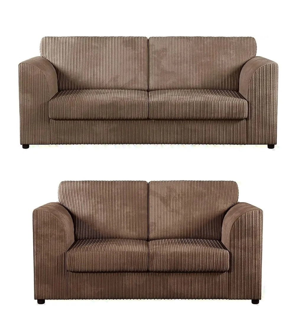 Hannah Jumbo Cord Full Back 3+2 Seater Sofa Suite Set Coffee