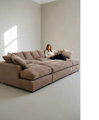 Cinema Large U Shape Sofa Jumbo Cord Fabric Coffee