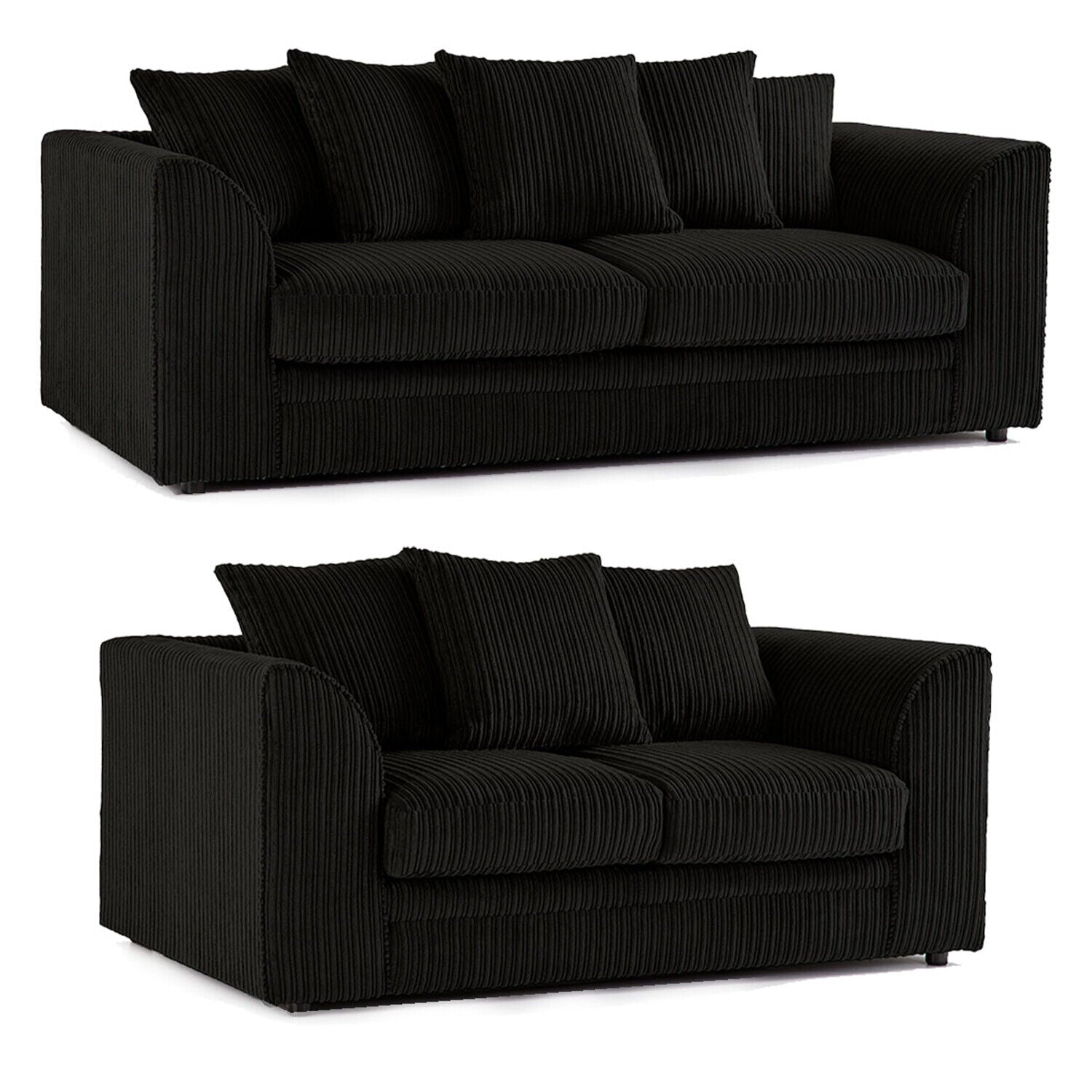 Hannah Jumbo Cord Scatter Back 3+2 Seater Sofa Suite Set Black