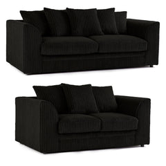 Hannah Jumbo Cord Scatter Back 3+2 Seater Sofa Suite Set Black
