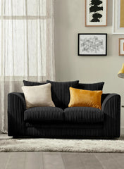 Hannah Jumbo Cord Scatter Back 2 Seater Sofa Black
