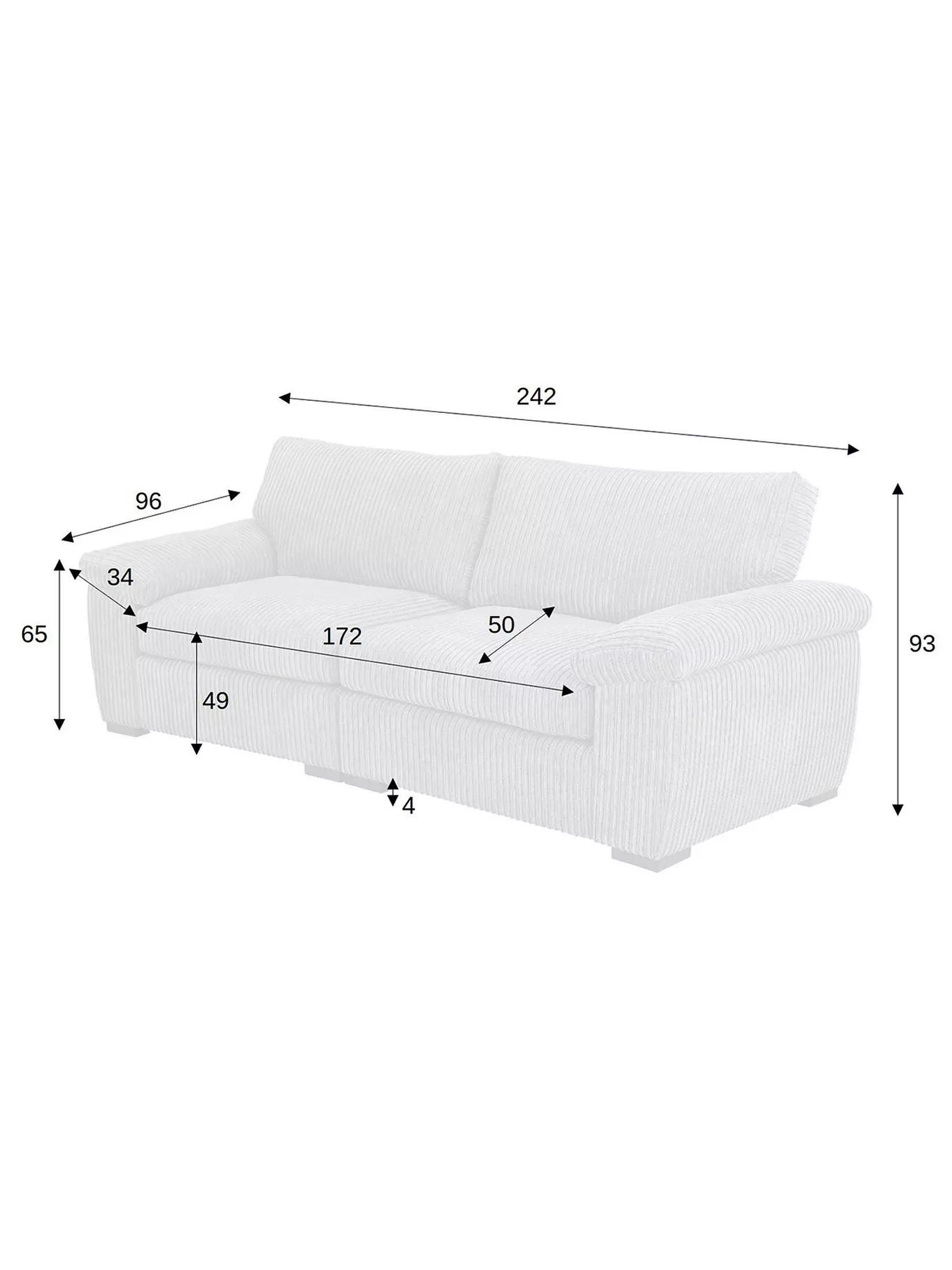 Amalfi Jumbo Cord 4 seater Sofa Coffee