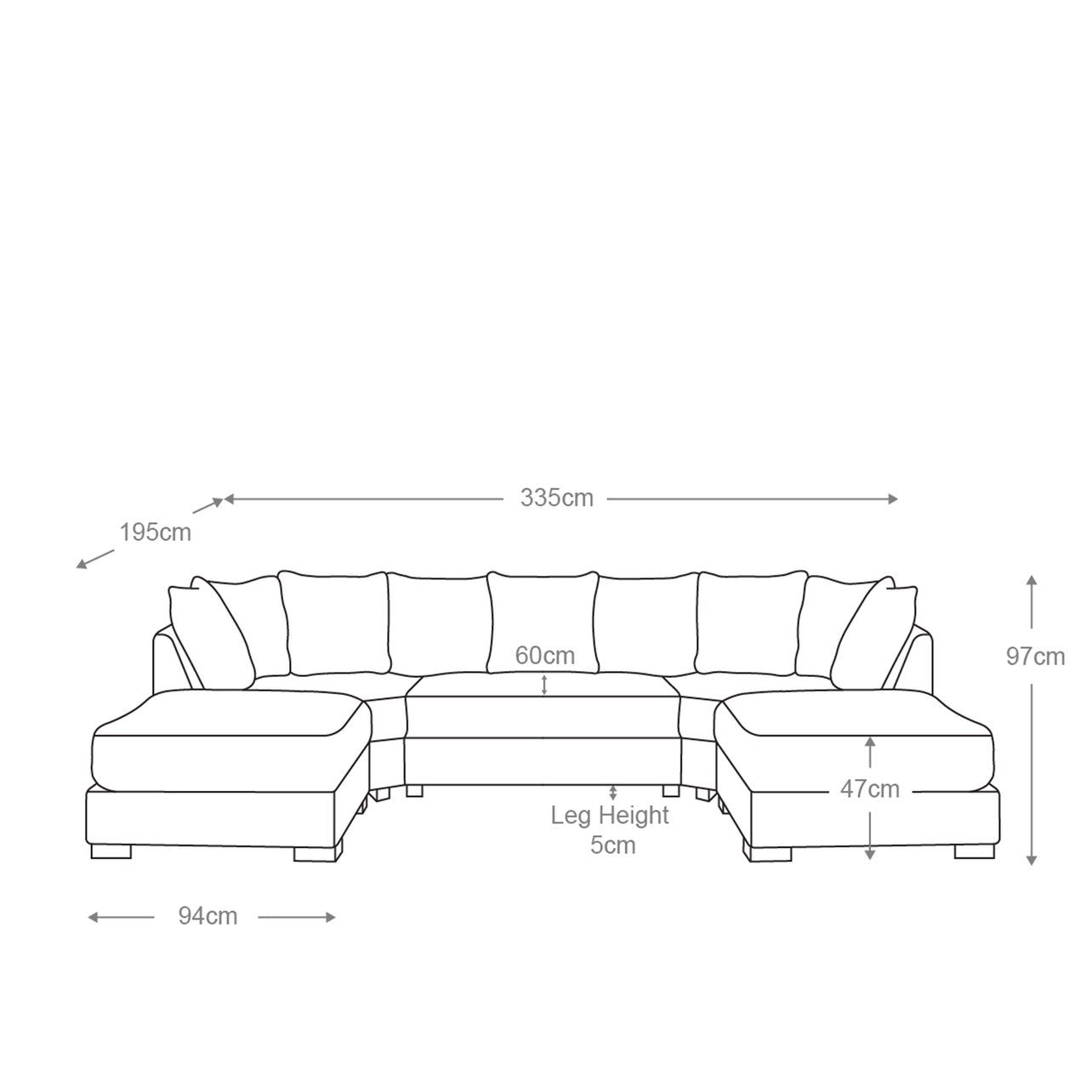 Bishop Full Back Large Jumbo cord U shaped Sofa