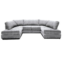 Cambridge Full Back 6 Seater U Shaped Corner Chenille Fabric Sofa Silver