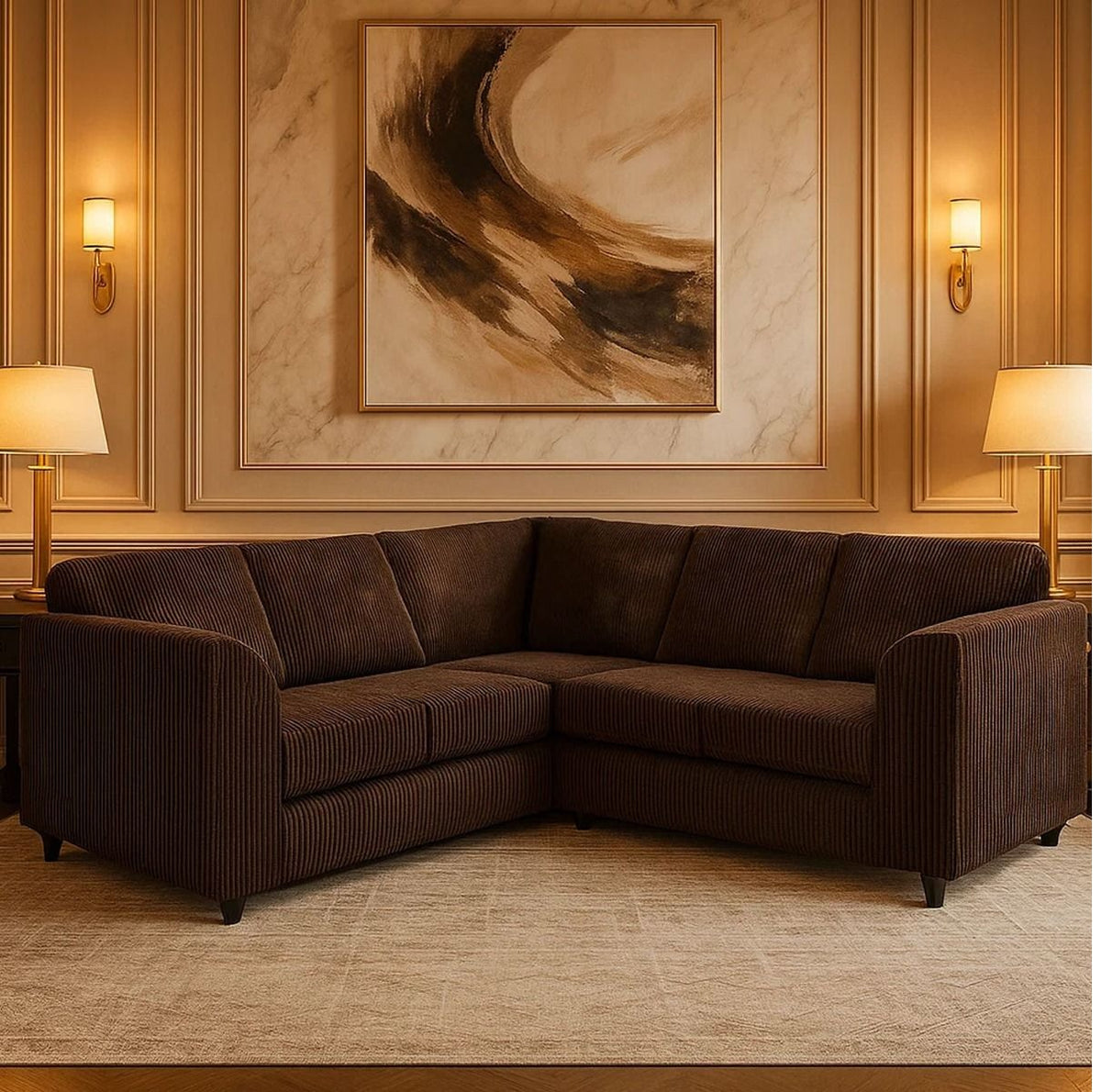 Hannah Jumbo Cord Full Back 2c2 Corner Sofa Chocolate