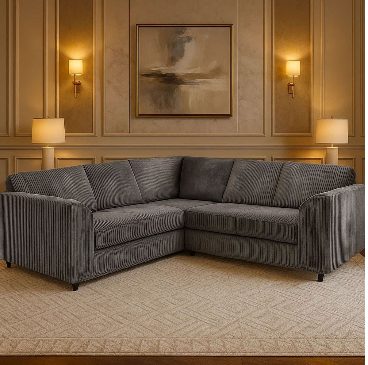 Hannah Jumbo Cord Full Back 2c2 Corner Sofa Grey