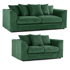 Hannah Jumbo Cord Scatter Back 3+2 Seater Sofa Suite Set Green