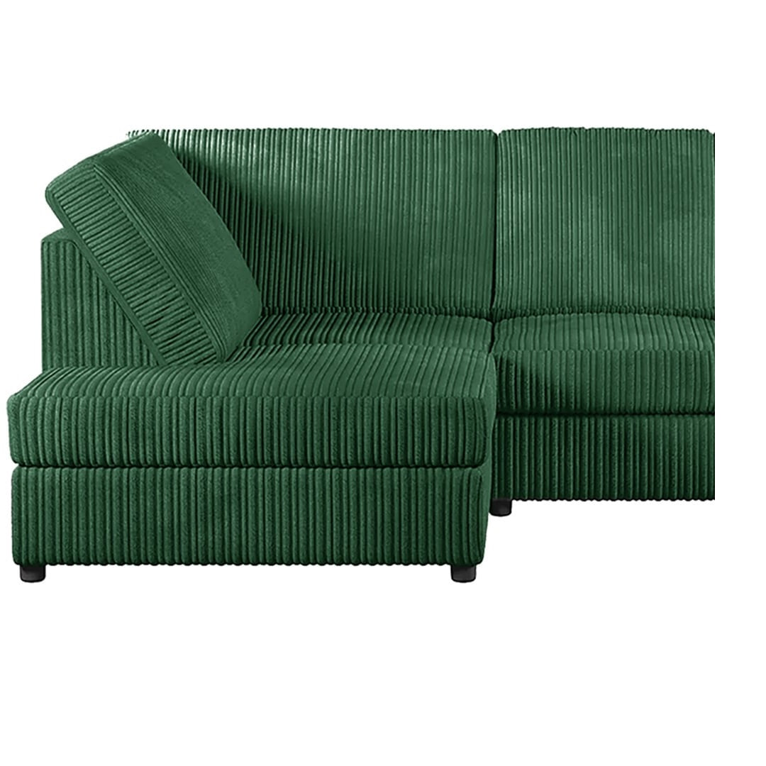 Hannah Jumbo Cord Full Back 4 Seater Left Hand Facing Corner Sofa Green