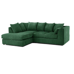 Hannah Jumbo Cord Scatter Back 4 Seater Left Hand Facing Corner Sofa Green