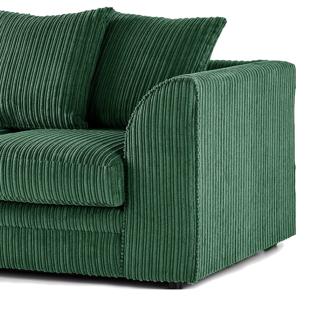 Hannah Jumbo Cord Scatter Back 4 Seater Left Hand Facing Corner Sofa Green