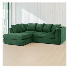 Hannah Jumbo Cord Scatter Back 4 Seater Left Hand Facing Corner Sofa Green