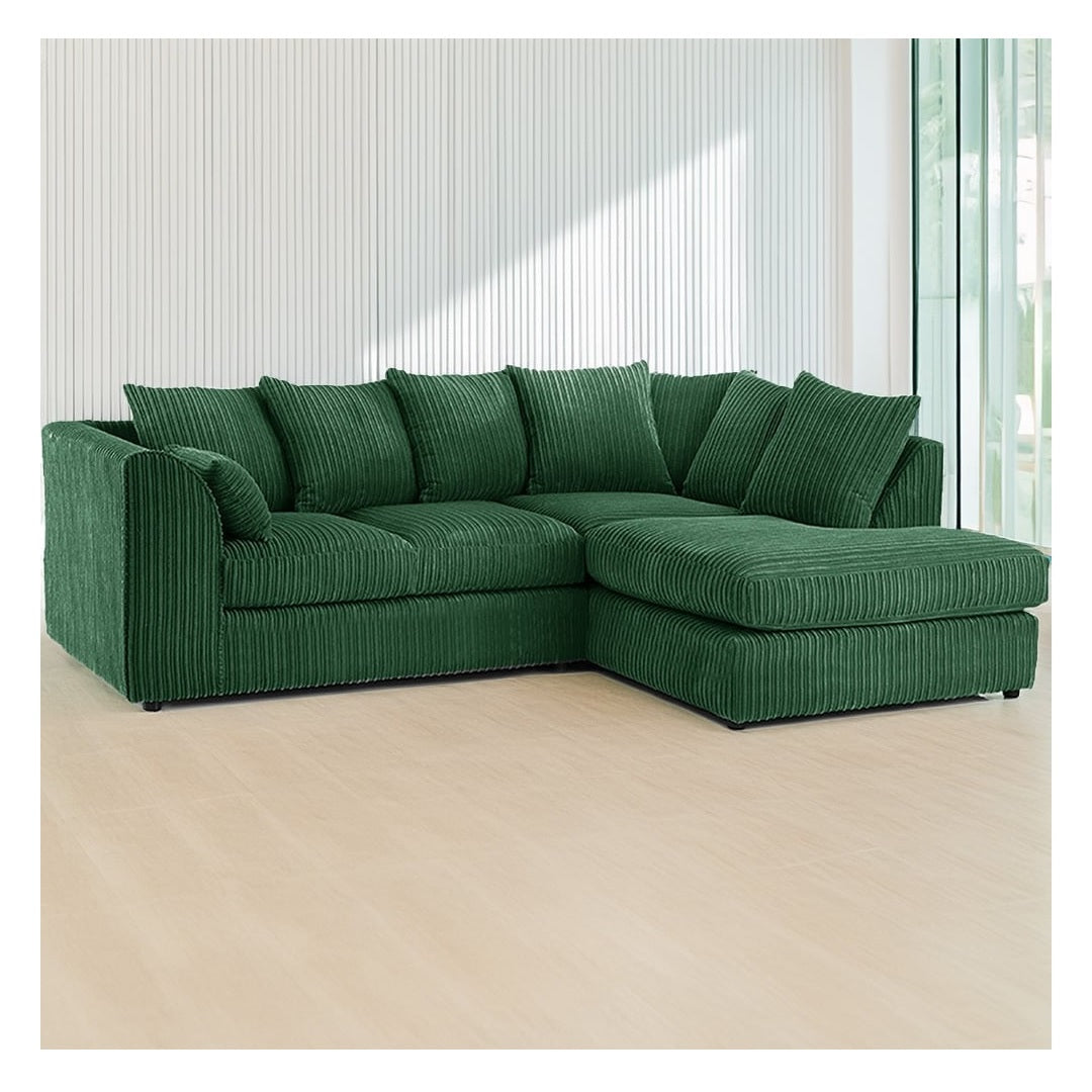 Hannah Jumbo Cord Scatter Back 4 Seater Right Hand Facing Corner Sofa Green