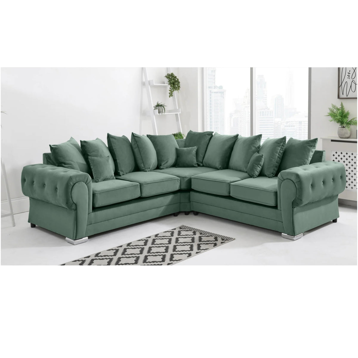 Verona Scatter Back Plush Velvet 2c2 Corner Sofa Green