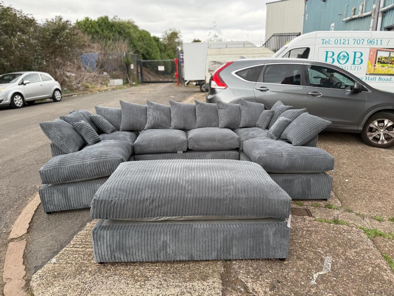 Cinema Large U Shape Sofa Jumbo Cord Fabric Grey
