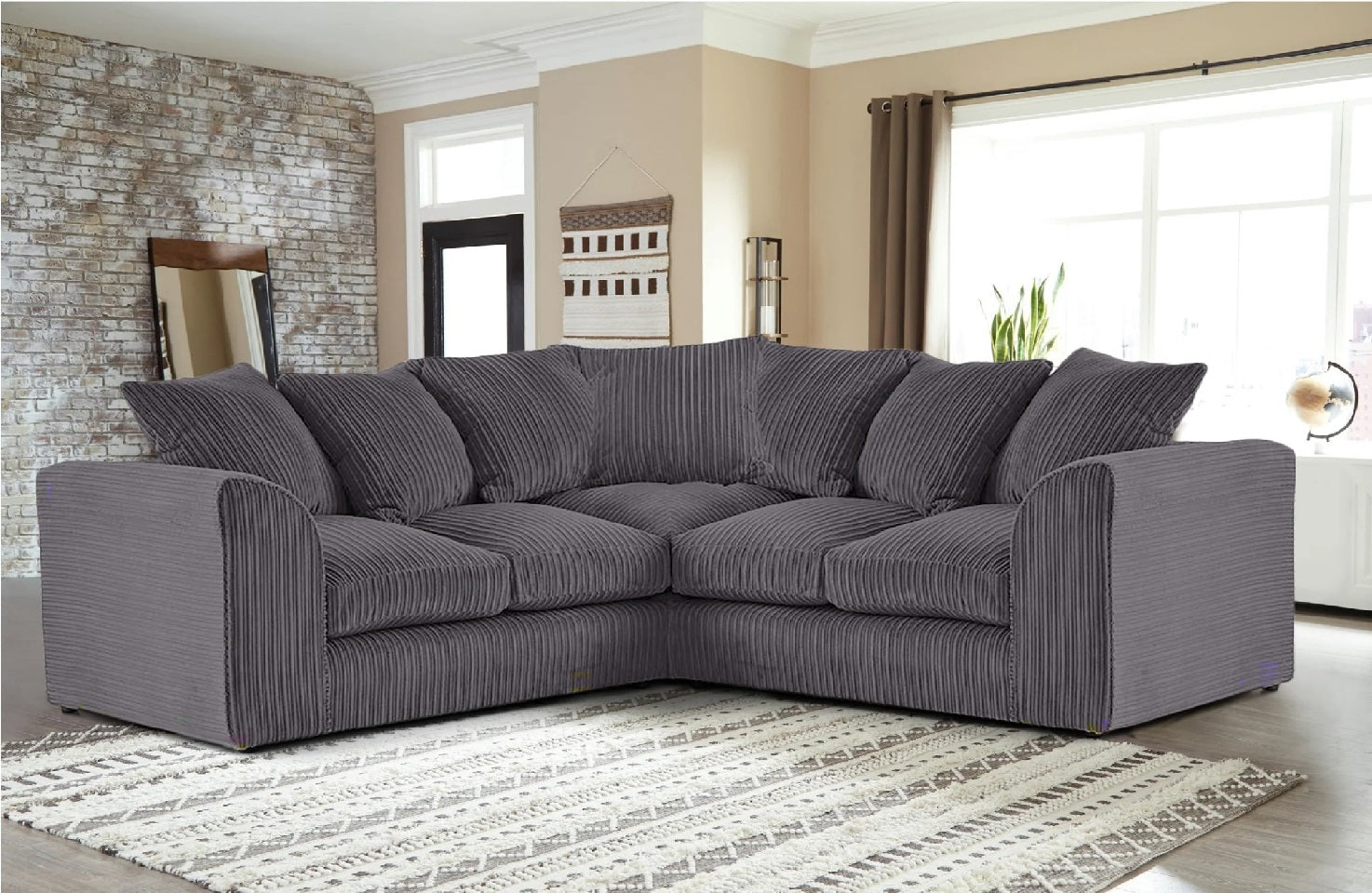 Hannah Jumbo Cord Scatter Back 2c2 Corner Sofa Grey