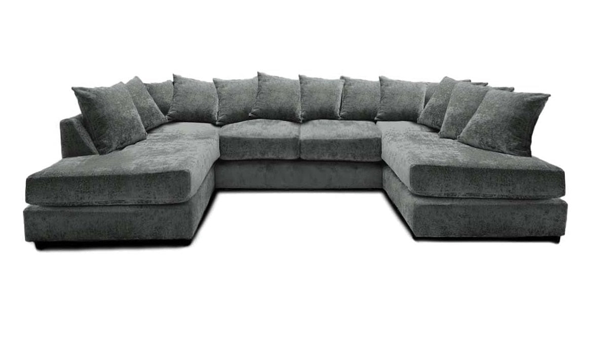 Windsor Scatter Back 6 Seater U Shaped Corner Chenille Fabric Sofa Grey