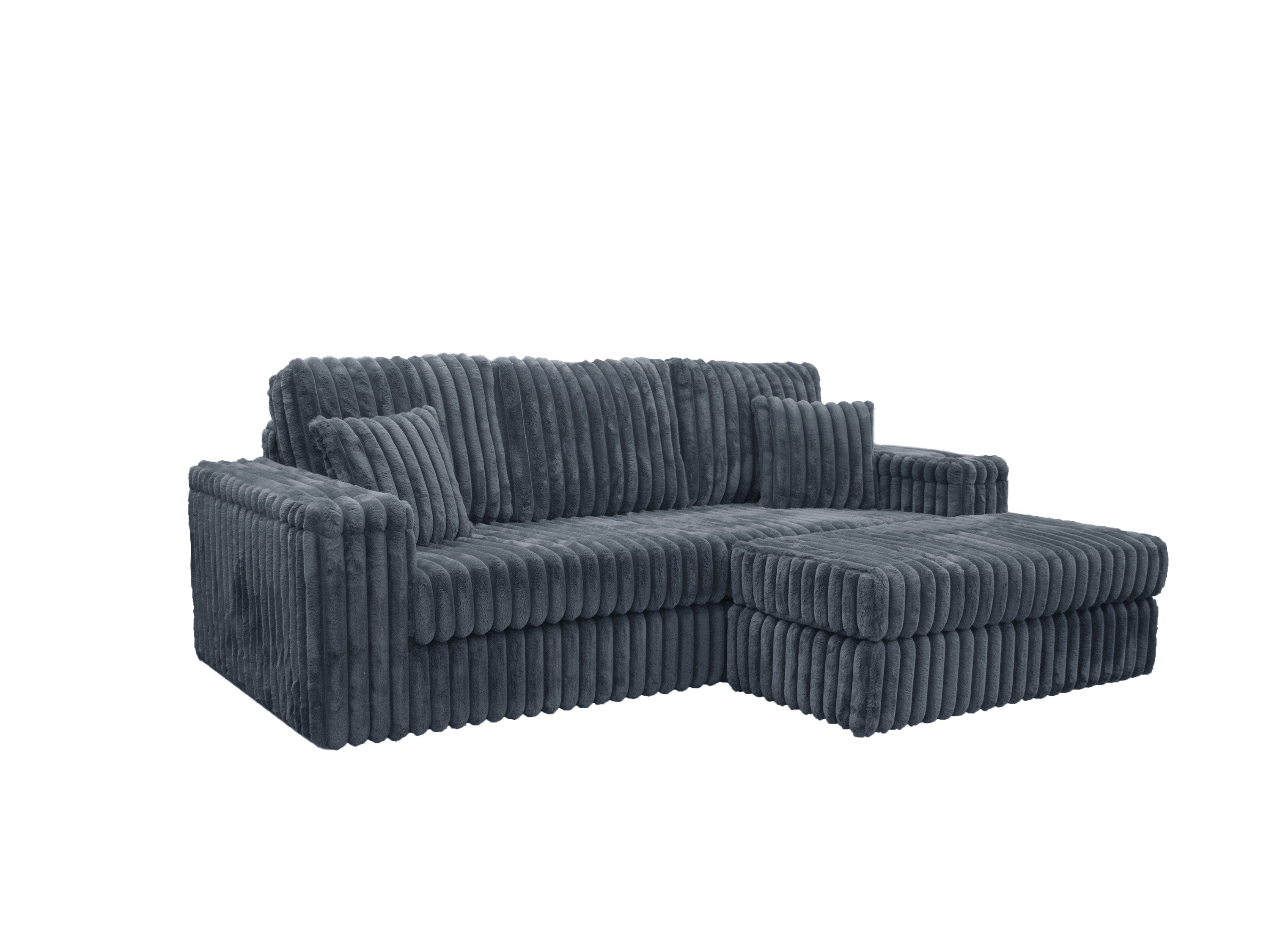 Luxe Chunky Cord 3-Seater Sofa with Removable 2 Footstools Grey