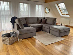 Berlin 5 seater U shaped Plush Fabric Corner Sofa Grey