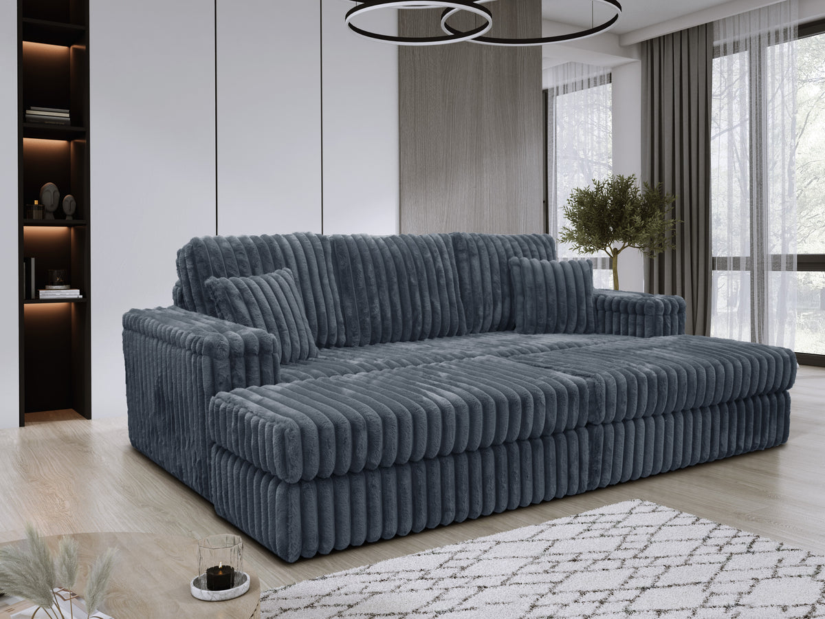 Luxe Chunky Cord 3-Seater Sofa with Removable 2 Footstools Grey