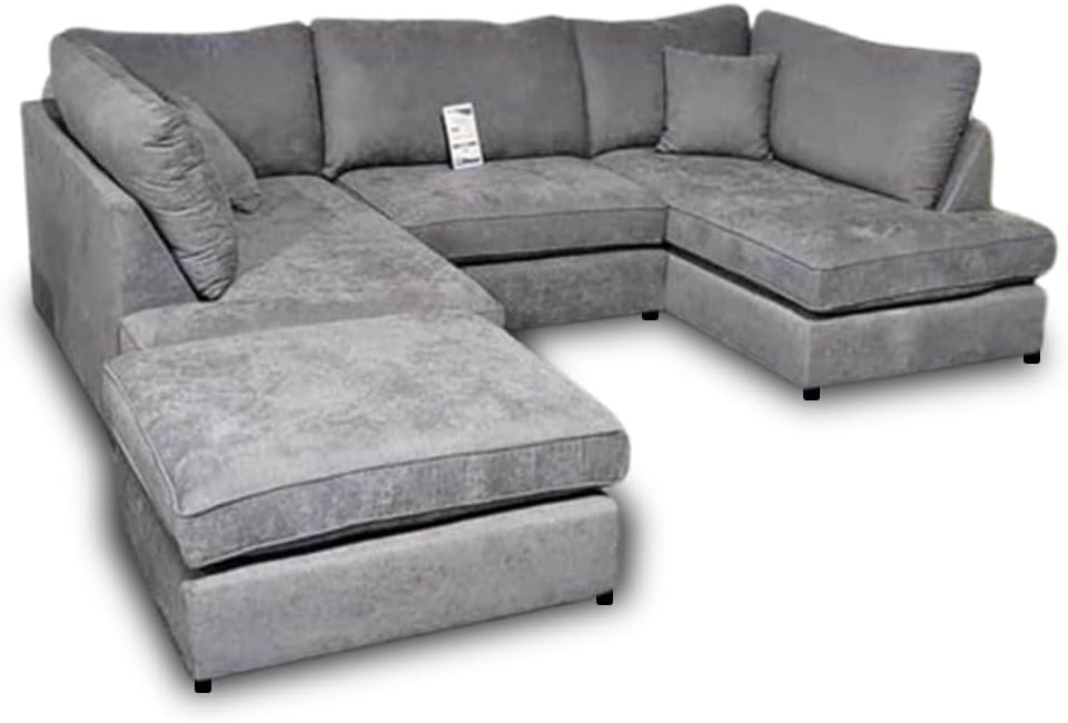 Harper 5 seater Cinema U shaped Chenille Fabric Corner Sofa Grey