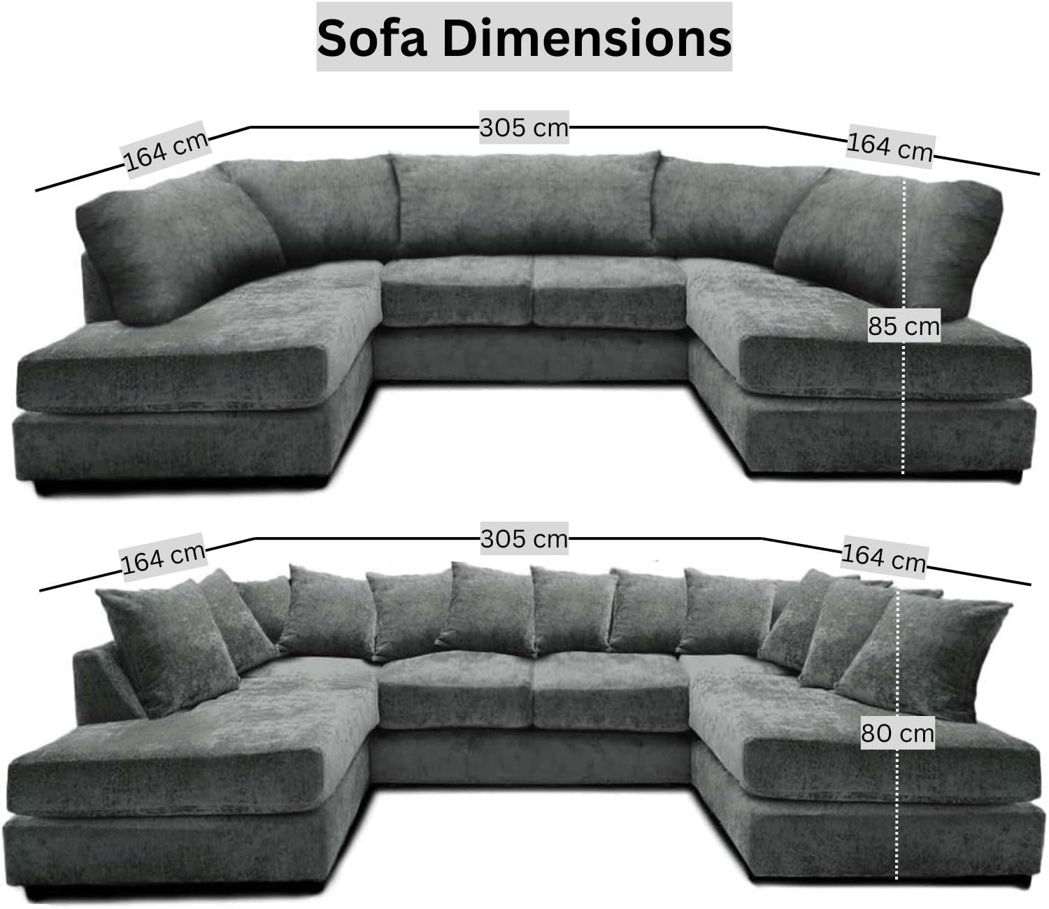 Windsor Scatter Back 6 Seater U Shaped Corner Chenille Fabric Sofa Grey