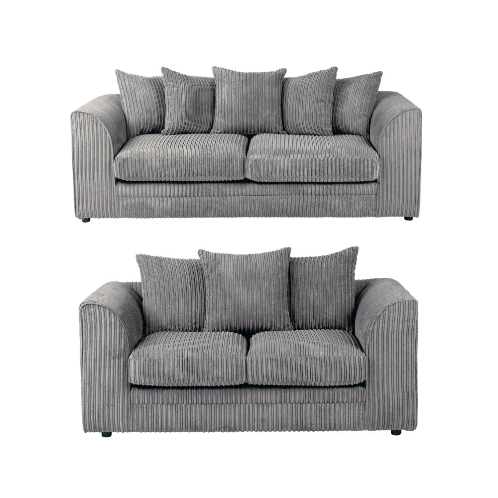 Hannah Jumbo Cord Scatter Back 3+2 Seater Sofa Suite Set Grey