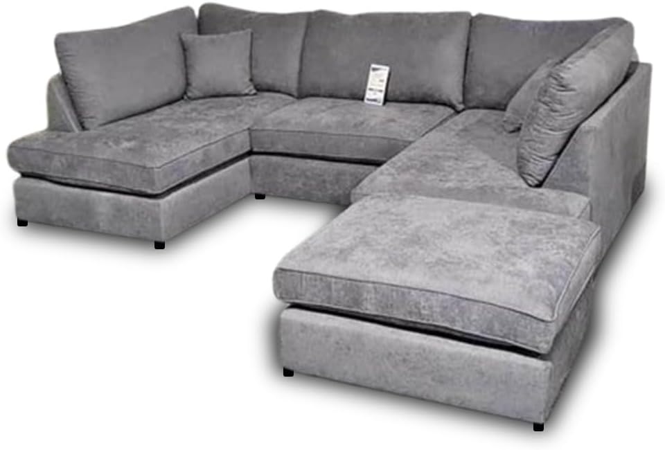 Harper 5 seater Cinema U shaped Chenille Fabric Corner Sofa Grey