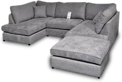 Harper 5 seater Cinema U shaped Chenille Fabric Corner Sofa Grey