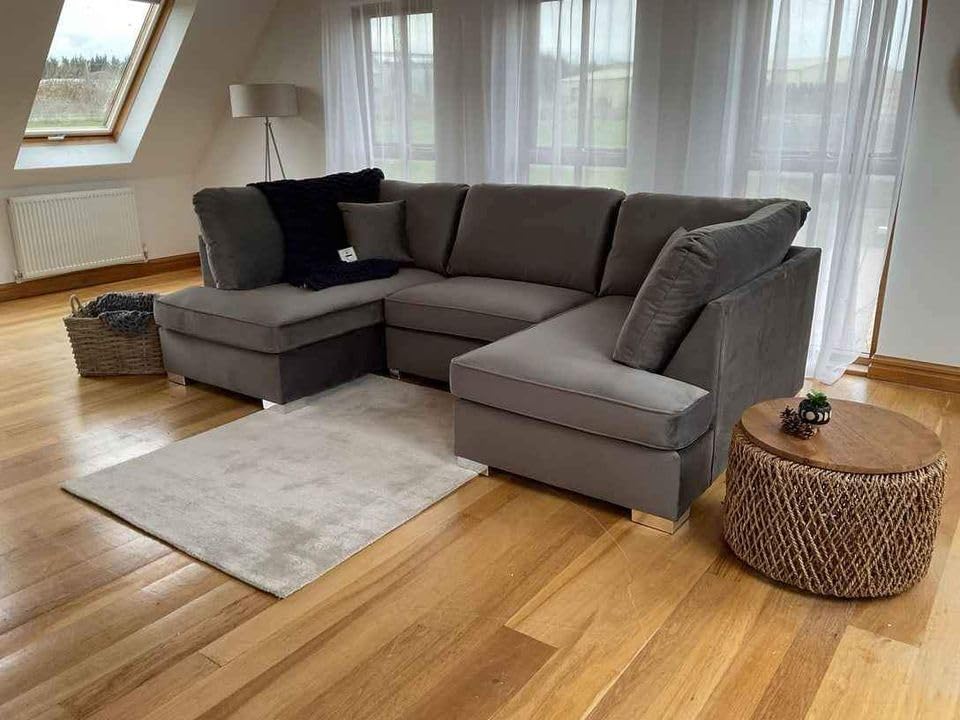 Berlin 5 seater U shaped Plush Fabric Corner Sofa Grey