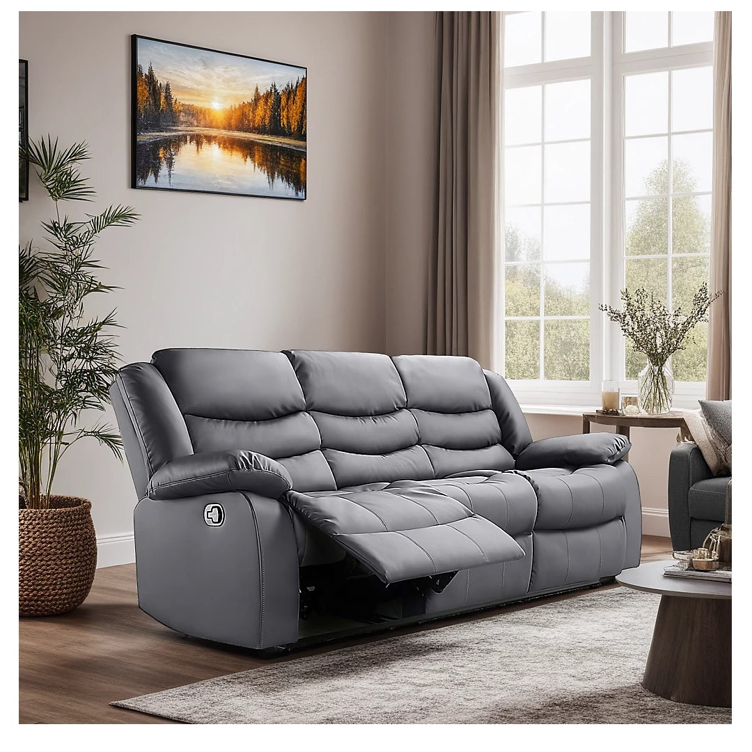 Roma Electric Leather Recliner 3+2 Seater Sofa Set Grey