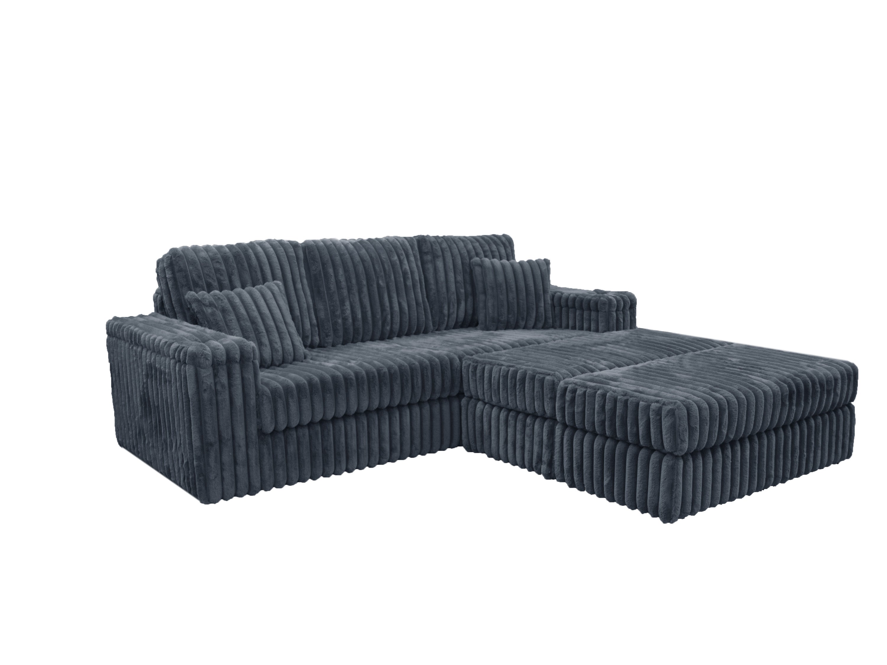 Luxe Chunky Cord 3-Seater Sofa with Removable 2 Footstools Grey