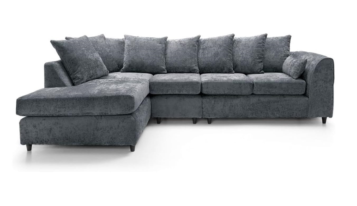 DYLAN Chenille Fabric Scatter Back 5 Seater Left Hand Facing Corner Sofa Grey