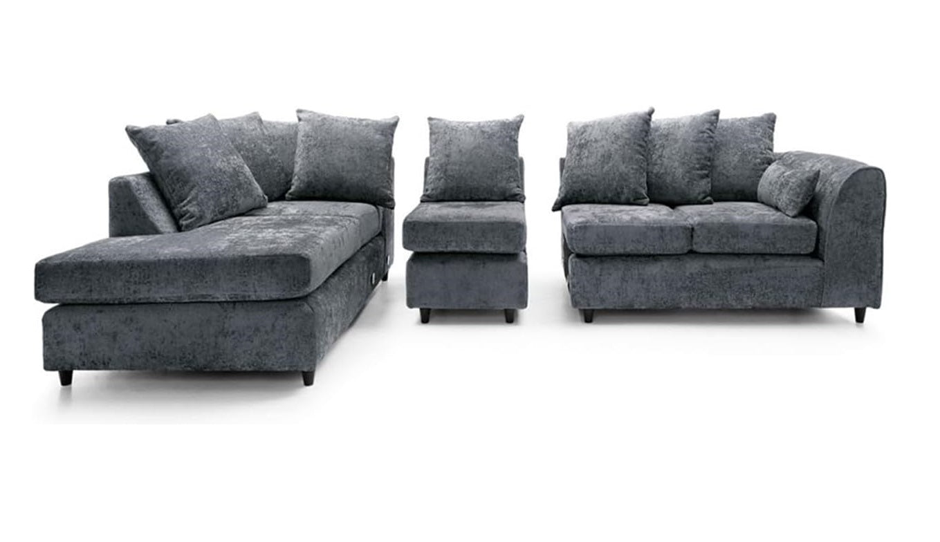 DYLAN Chenille Fabric Scatter Back 5 Seater Left Hand Facing Corner Sofa Grey