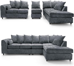 DYLAN Chenille Fabric Scatter Back 5 Seater Right Hand Facing Corner Sofa Grey