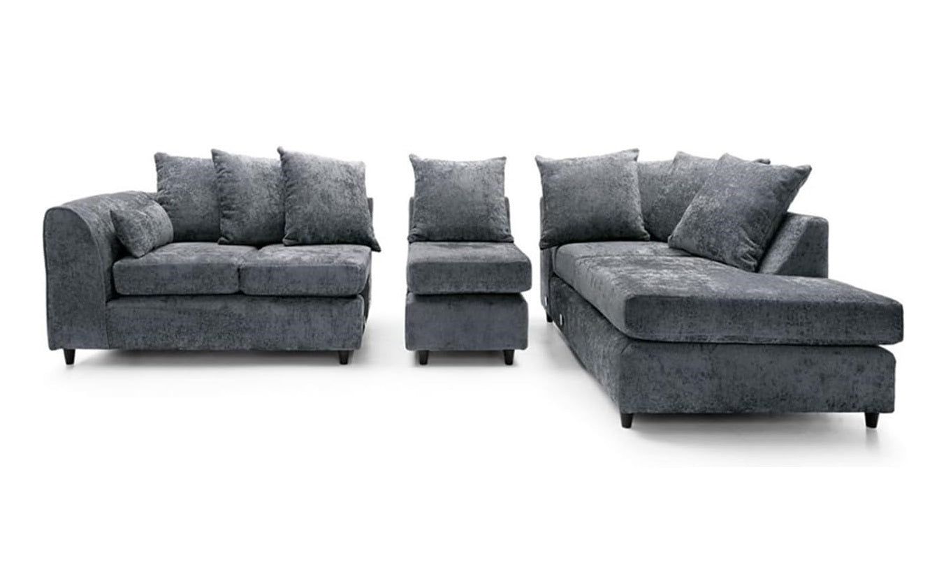 DYLAN Chenille Fabric Scatter Back 5 Seater Right Hand Facing Corner Sofa Grey
