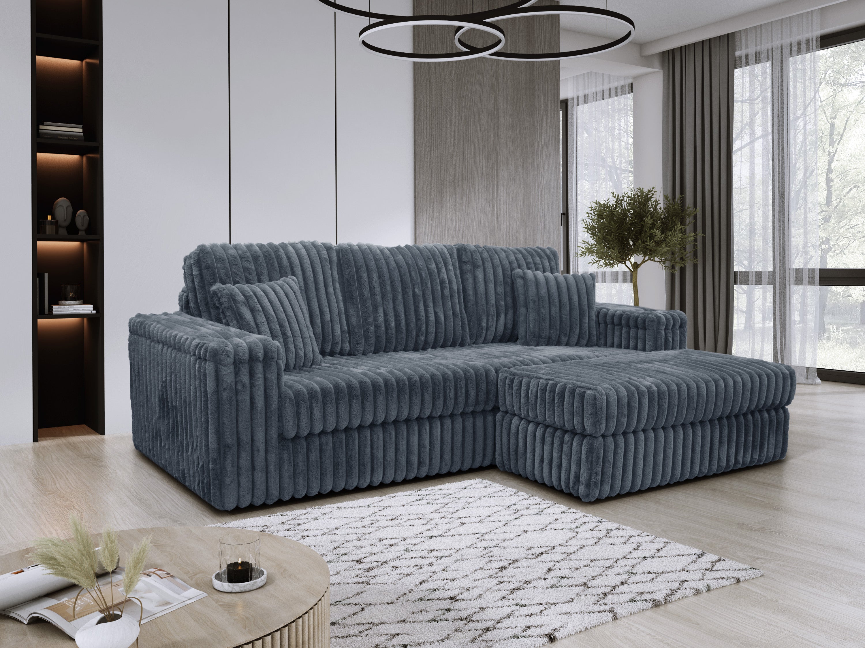 Luxe Chunky Cord 3-Seater Sofa with Removable 2 Footstools Grey