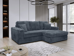 Luxe Chunky Cord 3-Seater Sofa with Removable 2 Footstools Grey