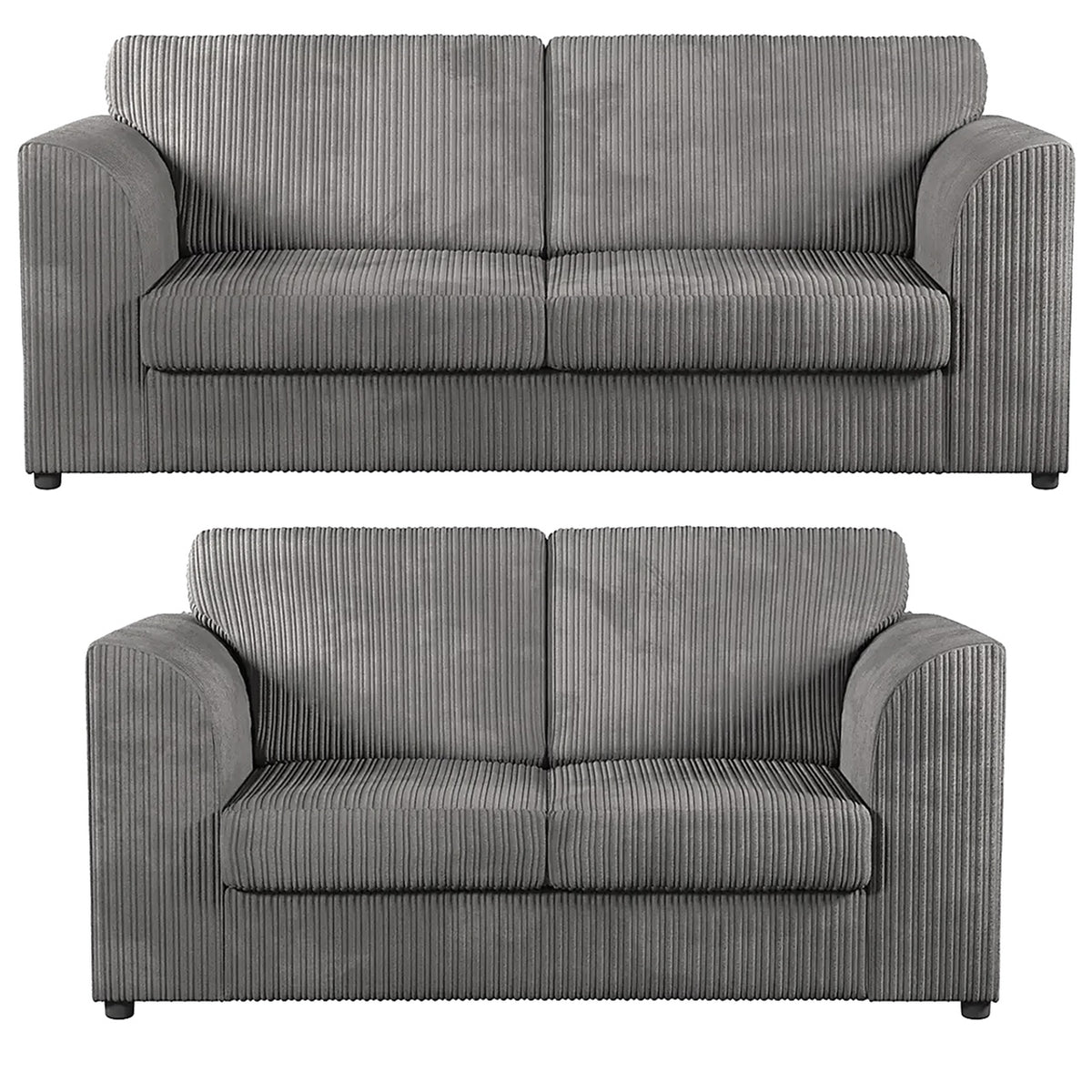 Hannah Jumbo Cord Full Back 3+2 Seater Sofa Suite Set Grey