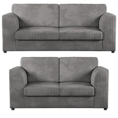 Hannah Jumbo Cord Full Back 3+2 Seater Sofa Suite Set Grey
