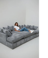 Cinema Large U Shape Sofa Jumbo Cord Fabric Grey