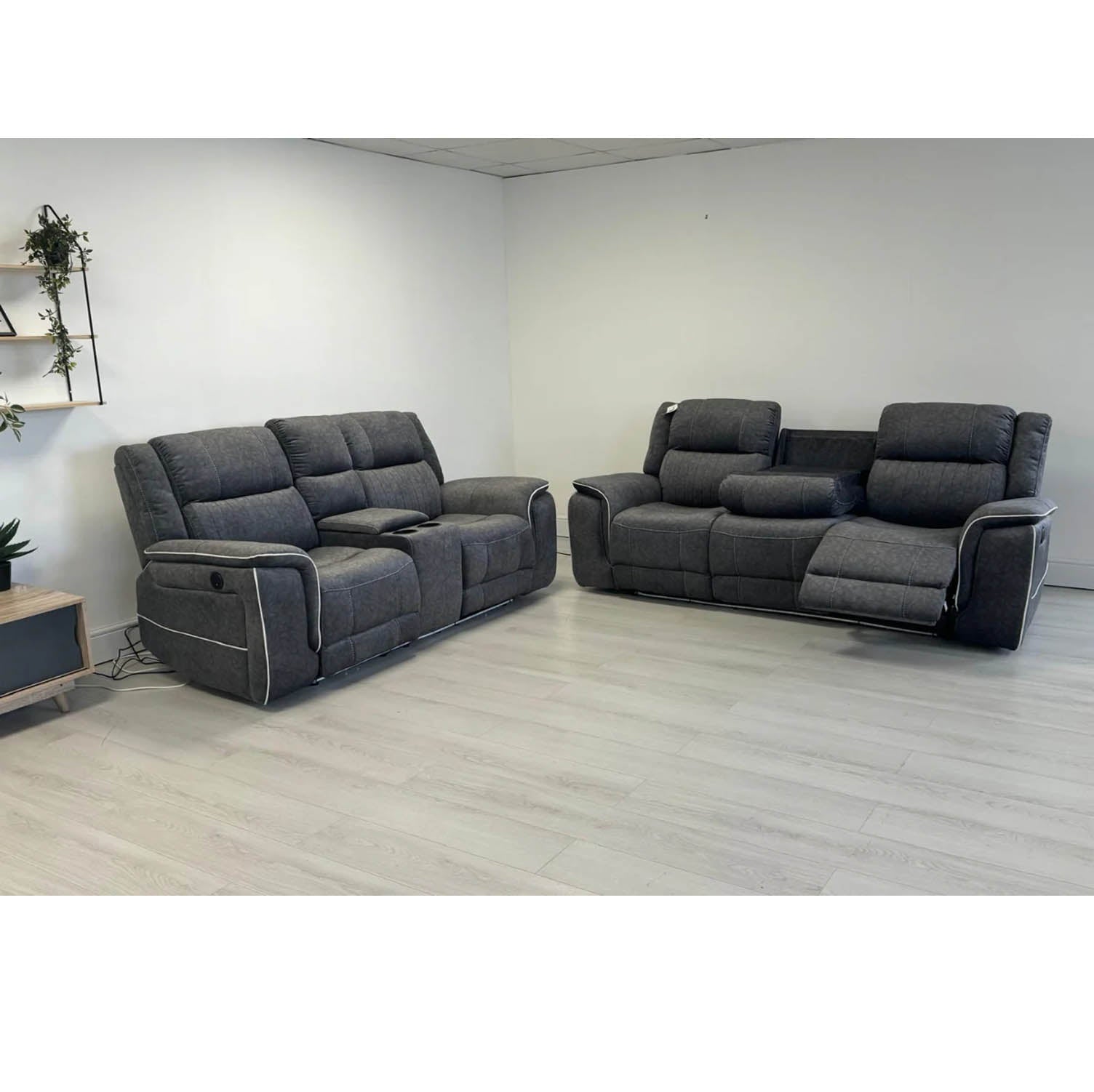 Hanna 3+2 Electric Recliner Sofa Set in Grey Fabric