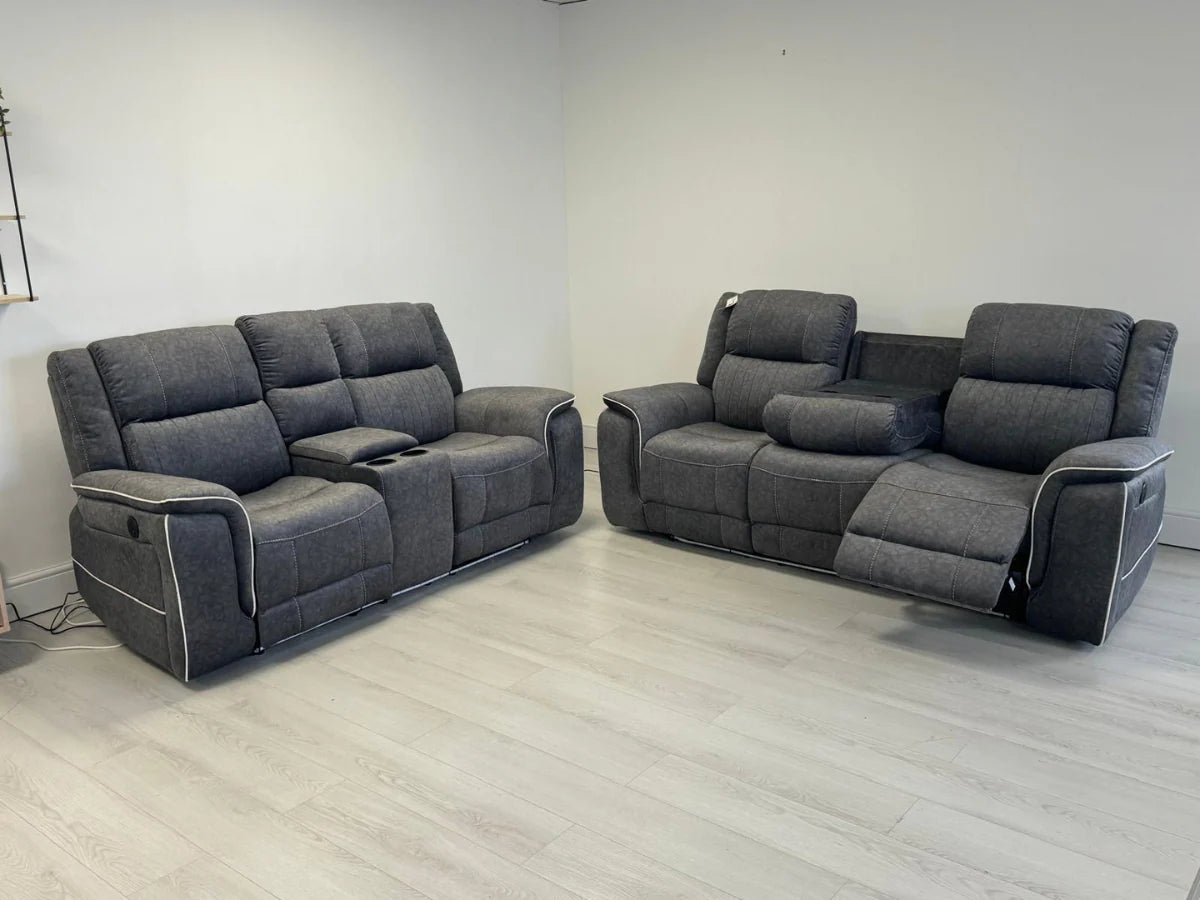 Hanna 3+2 Electric Recliner Sofa Set in Grey Fabric