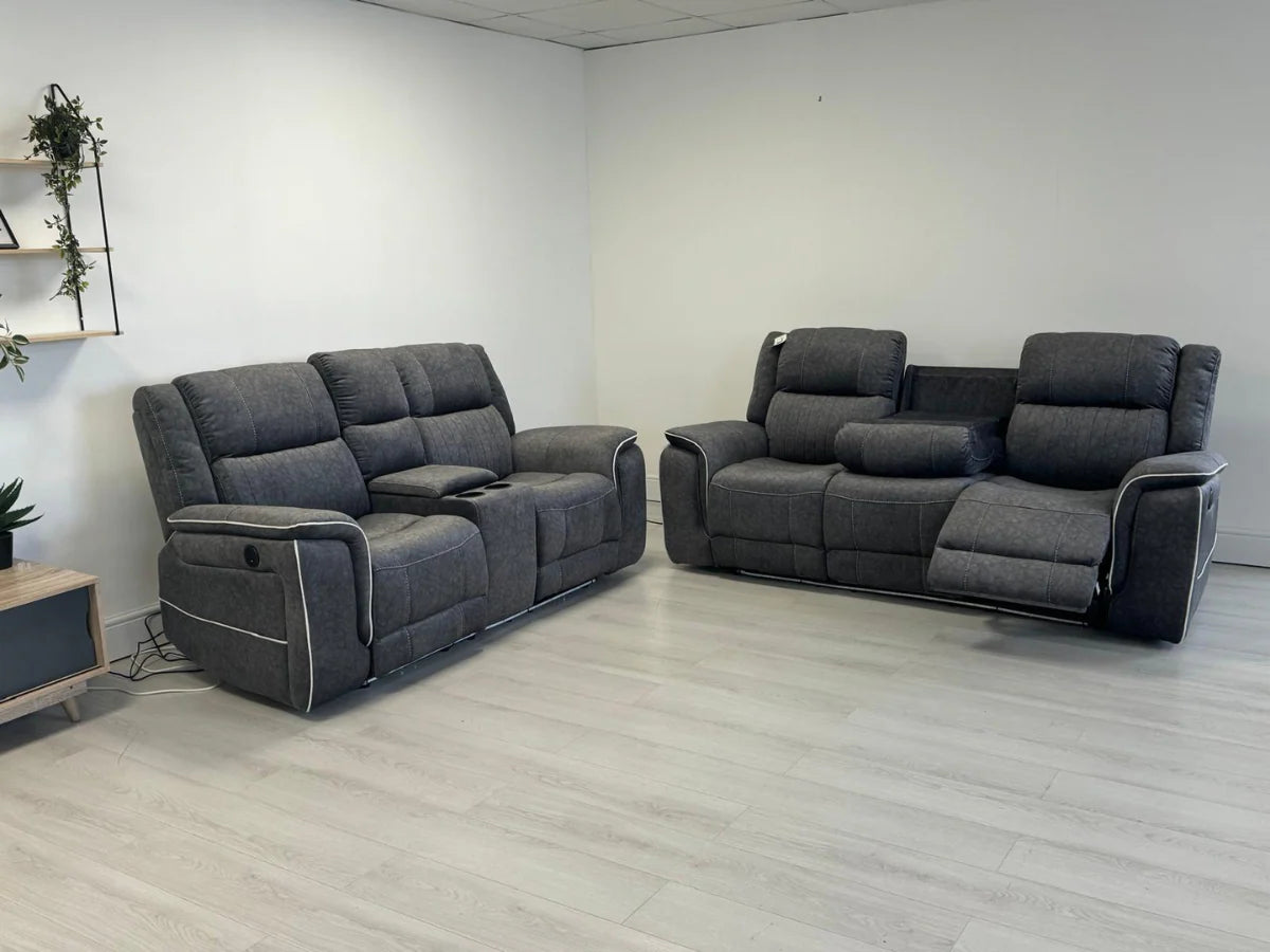 Hanna 3+2 Electric Recliner Sofa Set in Grey Fabric